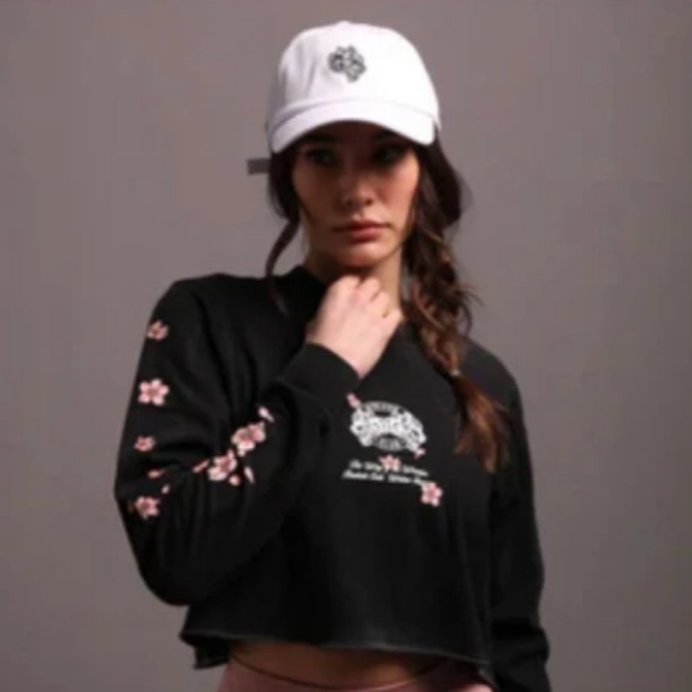 Darc Sport Cherry Blossoms "Premium" (Cropped) (LS) Tee in Vintage Black